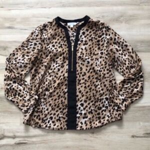 Calvin Klein Leopard Print Blouse with Black Trim
